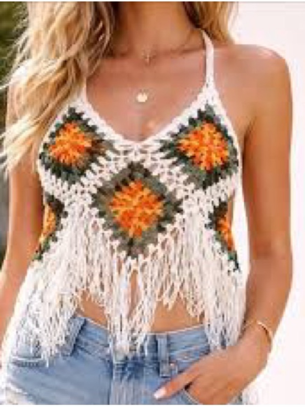 Vivid Loose Knit Crochet fringe Beach Coverup